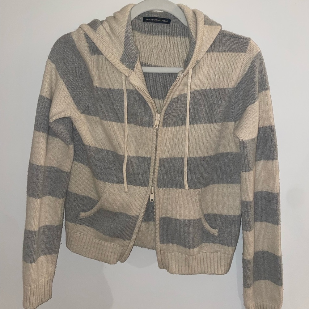 BRANDY MELVILLE ALANA WOOL STRIPE ZIP-UP SWEATER